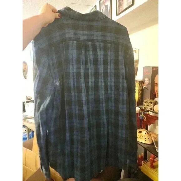 Current/Elliott Black Blue Plaid 2XL Long Sleeve Button Up CR2 - Picture 2 of 5